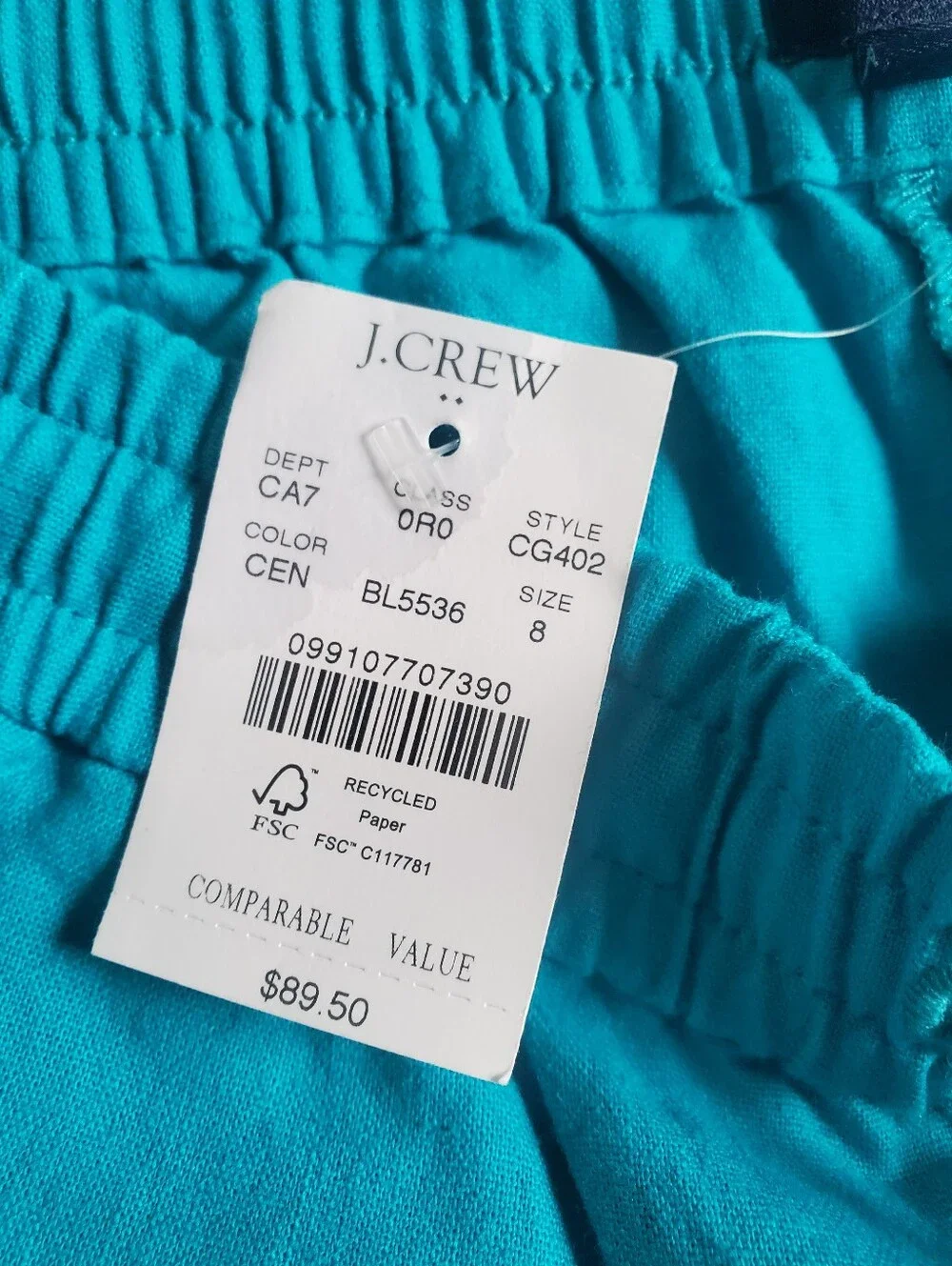 *NWT* J. Crew QBright Teal Linen-Blend Slim Wide-Leg  Drawstring Joggers